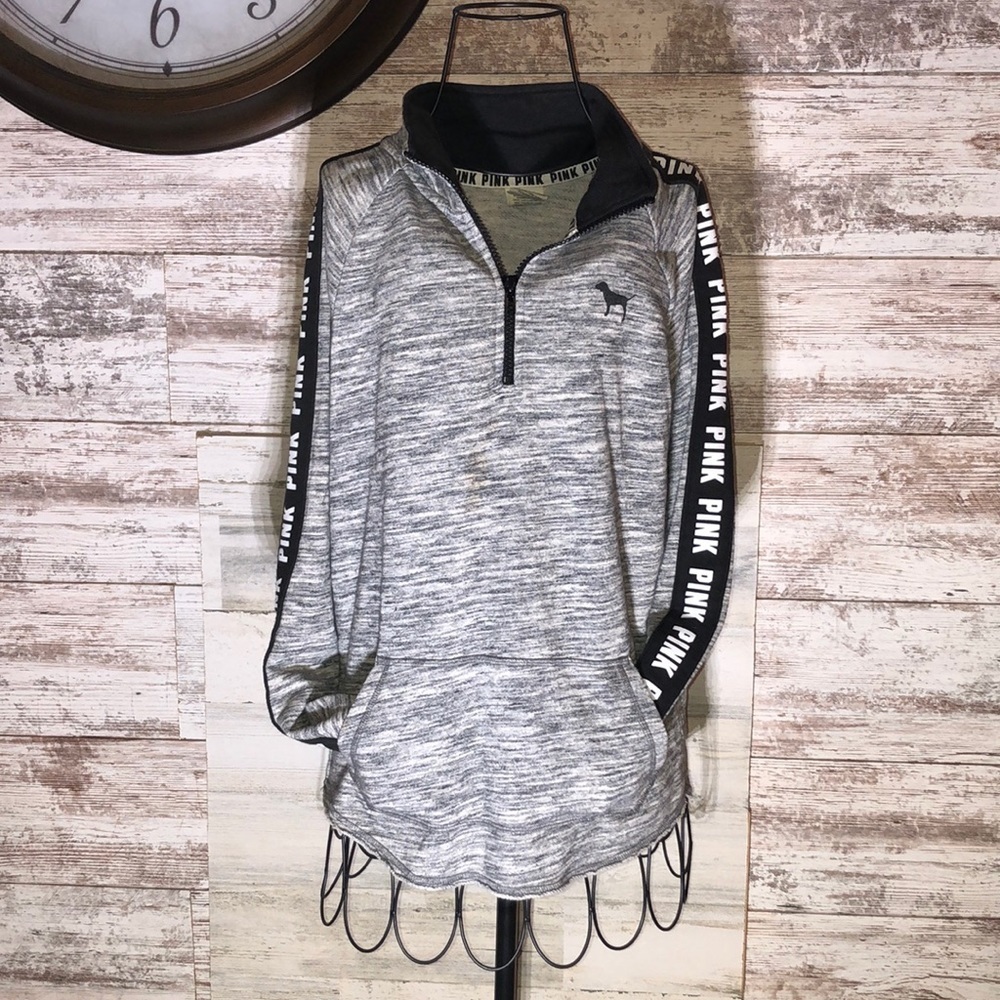 Victoria’s Secret PINK gray and black quarter zip sweatshirt size XS oversized‌